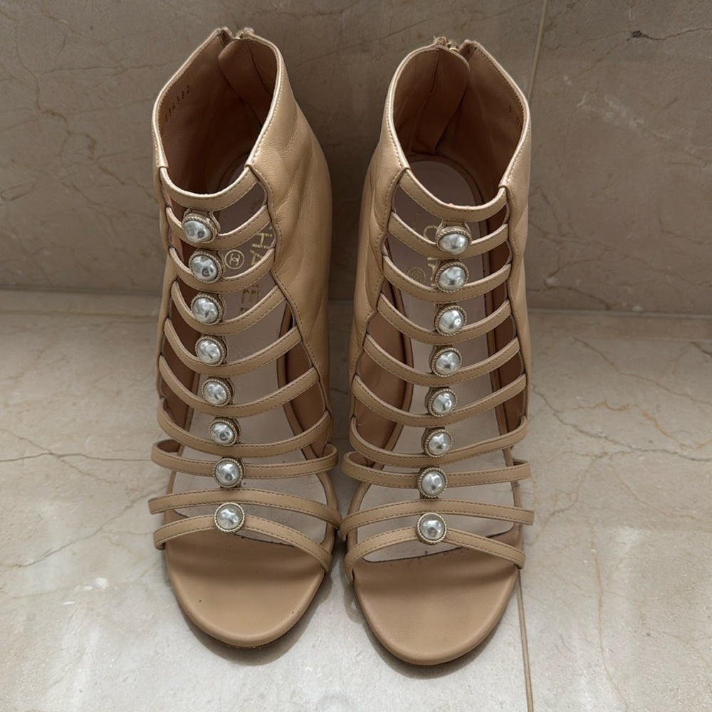 Chanel beige pearl bootie